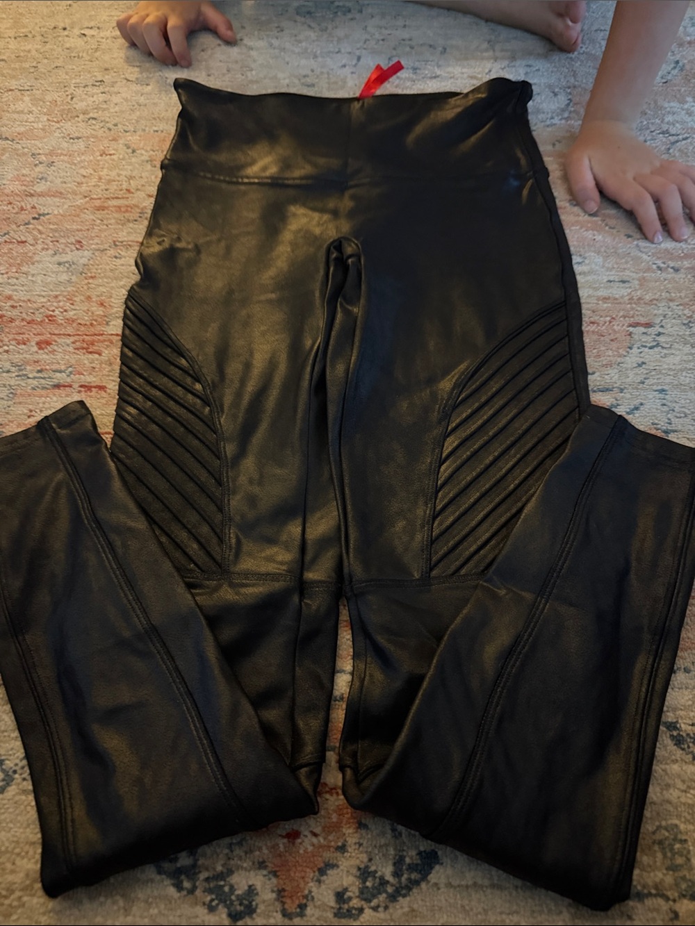 SPANX Black High-Waist Faux Leather Moto Leggings